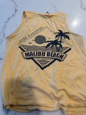 Malibu Beach Graphic Tank Top - Yellow with Navy Print
